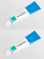 a tube of sunscreen and a tube of toothpaste